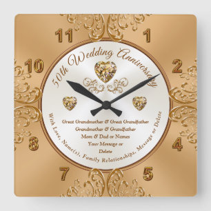Personalised Golden Wedding Anniversary Clocks