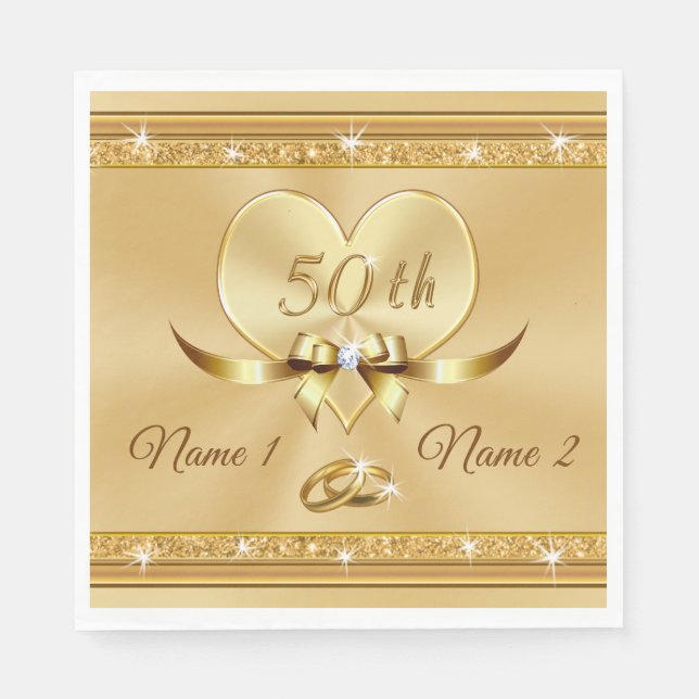 Personalised Golden Wedding Anniversary Napkins (Front)