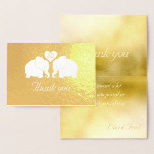 Personalised Golden Wedding Elephants Thank You Foil Card