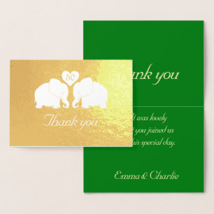 Personalised Golden Wedding Elephants Thank You Foil Card