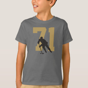 Personalised Golden Youth Hockey Player Number T-Shirt