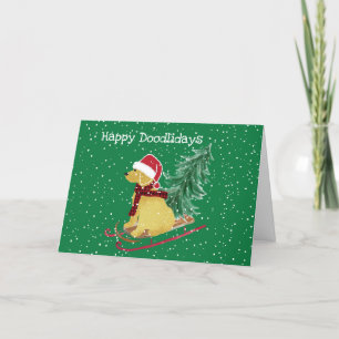 Personalised Goldendoodle Christmas Sled Holiday Card