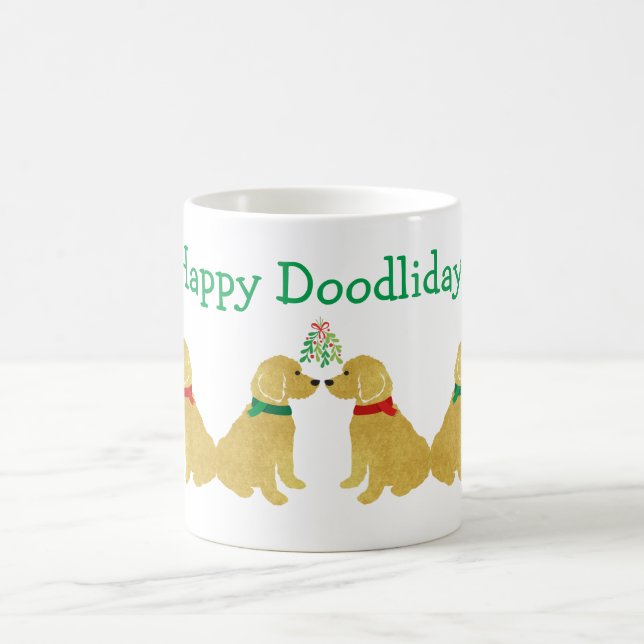 Personalised Goldendoodles Kissing Under Mistletoe Coffee Mug (Center)