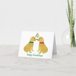 Personalised Goldendoodles Kissing Under Mistletoe Holiday Card
