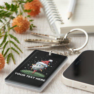 Personalised Golf Ball Christmas Tree Santa Hat Key Ring