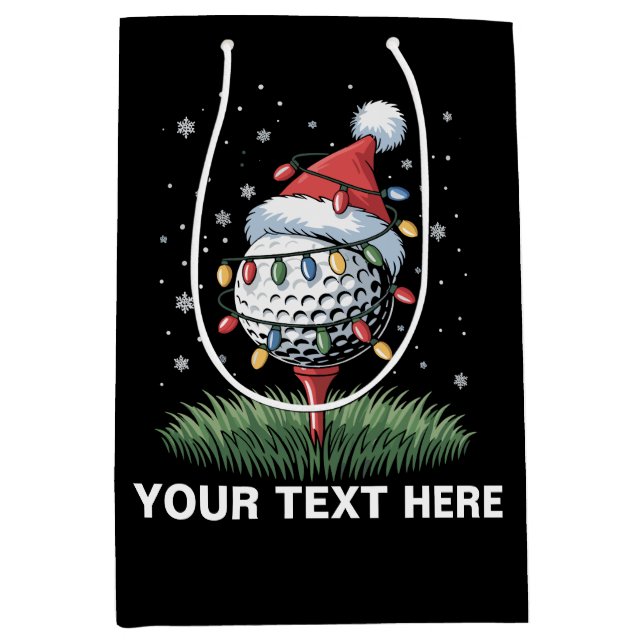Personalised Golf Ball Christmas Tree Santa Hat  Medium Gift Bag (Front)