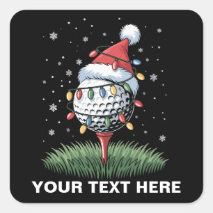 Personalised Golf Ball Christmas Tree Santa Hat  Square Sticker