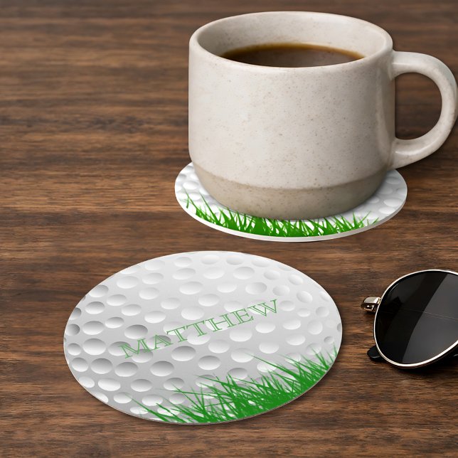 Personalised Golf Ball in Grass Round Paper Coaster (Creator Uploaded)