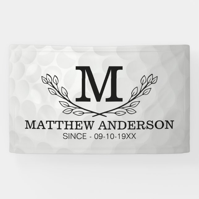 Personalised Golf Ball Pattern Name Monogram Age Banner (Horizontal)