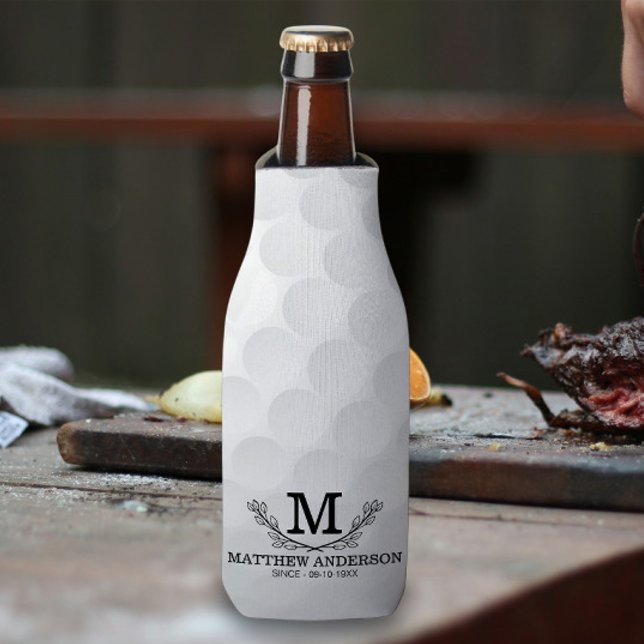 Personalised Golf Ball Pattern Name Monogram Age Bottle Cooler (Creator Uploaded)
