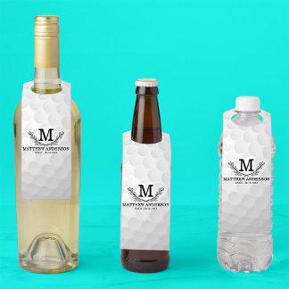 Personalised Golf Ball Pattern Name Monogram Age Bottle Tag