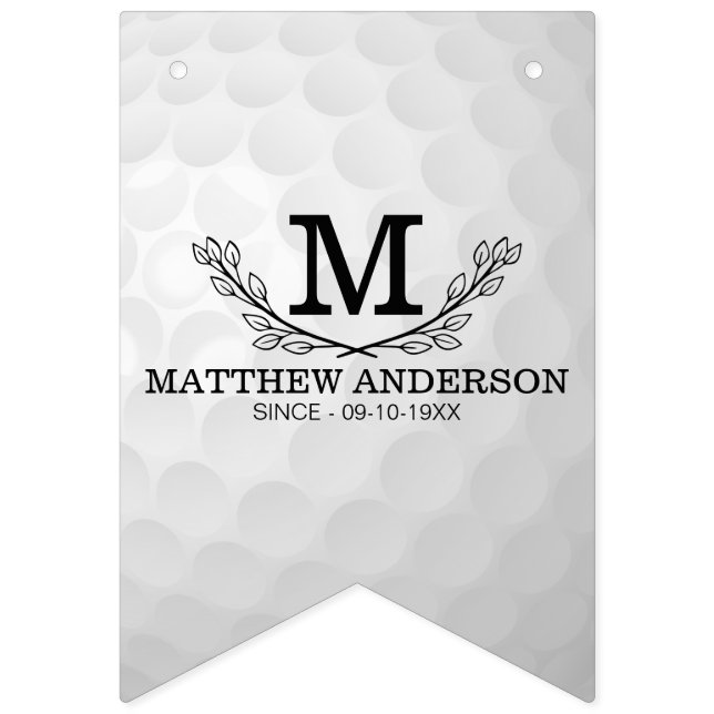 Personalised Golf Ball Pattern Name Monogram Age Bunting (First Flag)
