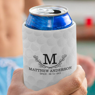 Personalised Golf Ball Pattern Name Monogram Age Can Cooler