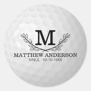Personalised Golf Ball Pattern Name Monogram Age Classic Round Sticker