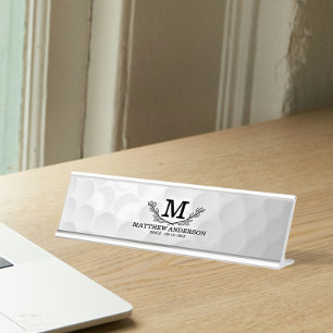 Personalised Golf Ball Pattern Name Monogram Age Desk Name Plate