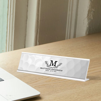 Personalised Golf Ball Pattern Name Monogram Age Desk Name Plate
