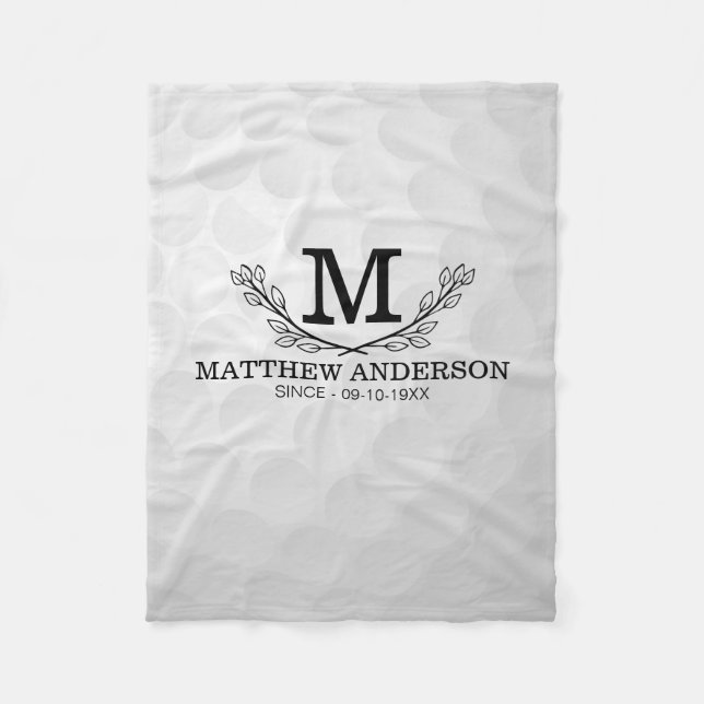 Personalised Golf Ball Pattern Name Monogram Age Fleece Blanket (Front)