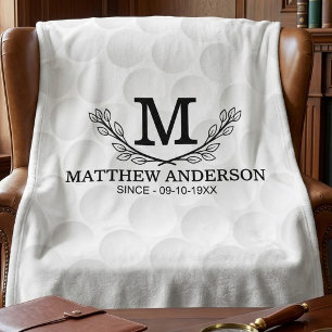 Personalised Golf Ball Pattern Name Monogram Age Fleece Blanket