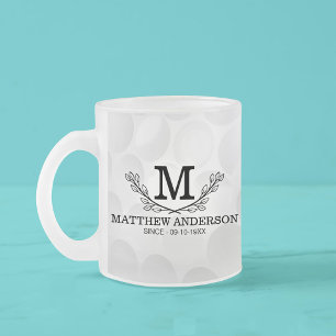 Personalised Golf Ball Pattern Name Monogram Age Frosted Glass Coffee Mug