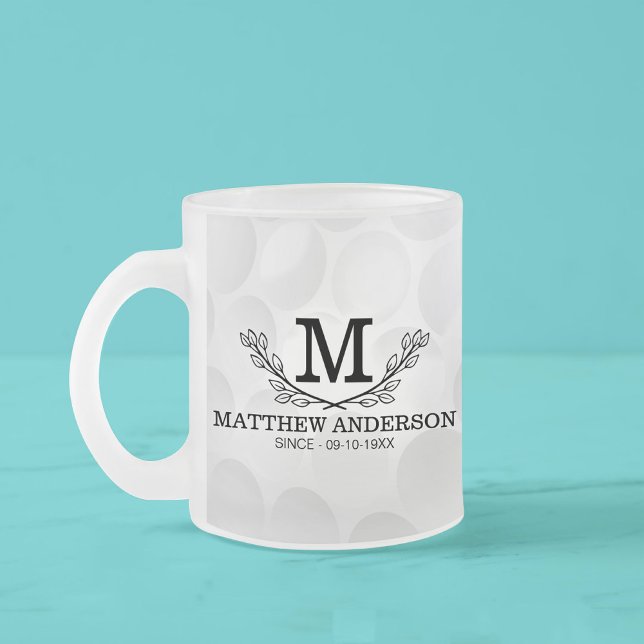 Personalised Golf Ball Pattern Name Monogram Age Frosted Glass Coffee Mug (Creator Uploaded)