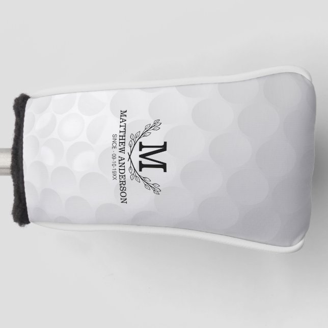 Personalised Golf Ball Pattern Name Monogram Age Head Cover (Front)