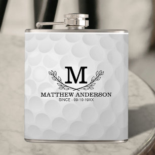 Personalised Golf Ball Pattern Name Monogram Age Hip Flask