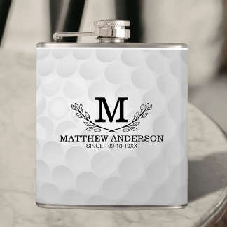 Personalised Golf Ball Pattern Name Monogram Age Hip Flask