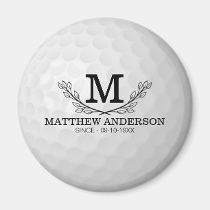 Personalised Golf Ball Pattern Name Monogram Age Magnet