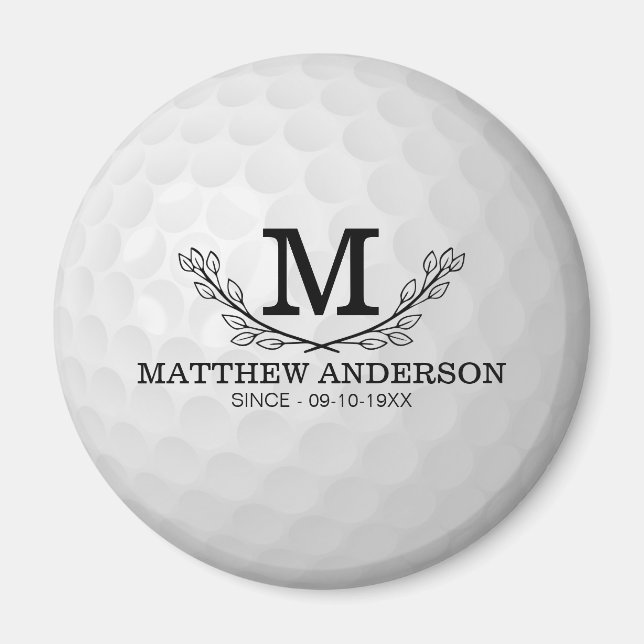 Personalised Golf Ball Pattern Name Monogram Age Magnet (Front)