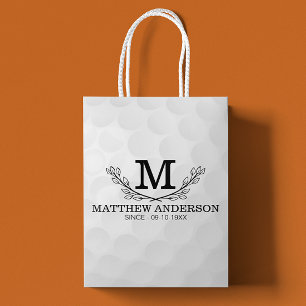 Personalised Golf Ball Pattern Name Monogram Age Medium Gift Bag