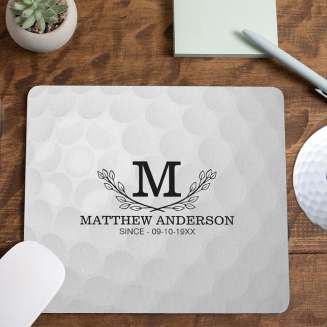 Personalised Golf Ball Pattern Name Monogram Age Mouse Mat (Creator Uploaded)