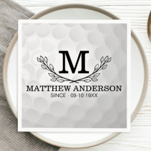 Personalised Golf Ball Pattern Name Monogram Age Napkin