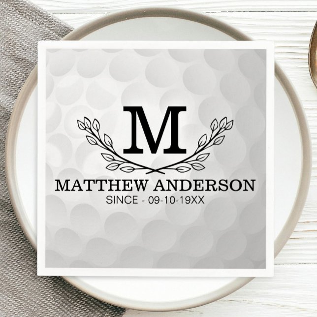 Personalised Golf Ball Pattern Name Monogram Age Napkin (Creator Uploaded)