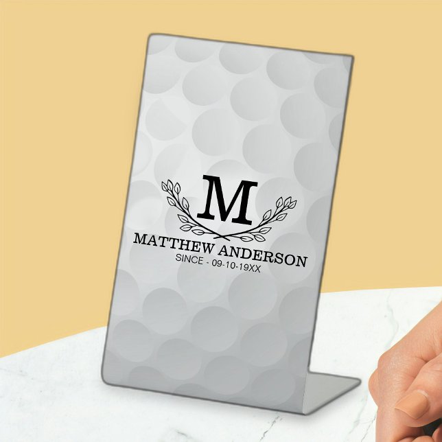Personalised Golf Ball Pattern Name Monogram Age Pedestal Sign (Creator Uploaded)