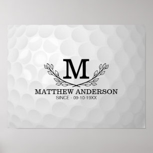 Personalised Golf Ball Pattern Name Monogram Age Poster