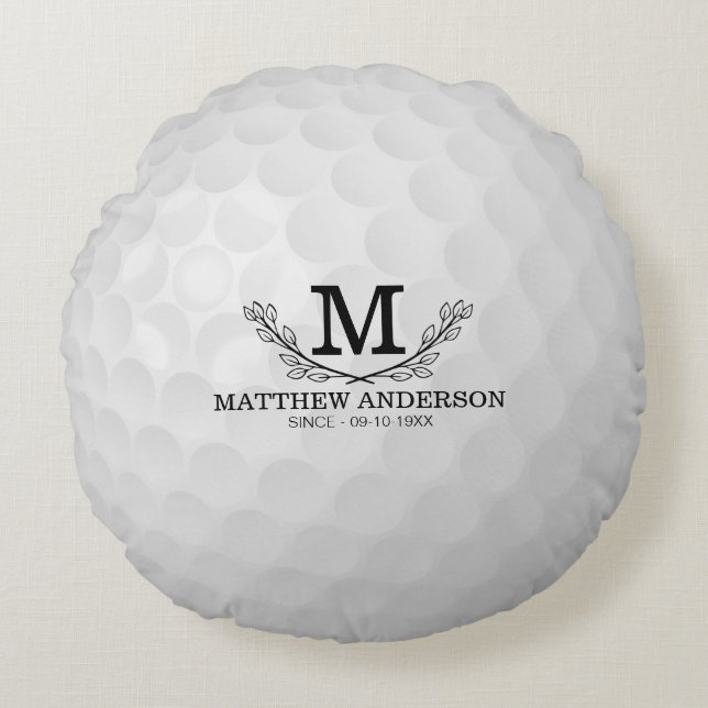 Personalised Golf Ball Pattern Name Monogram Age Round Cushion (Front)