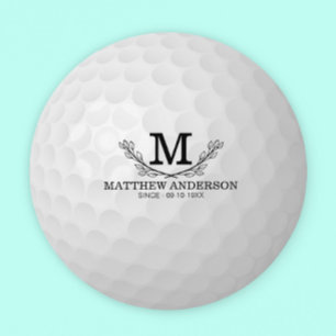 Personalised Golf Ball Pattern Name Monogram Age Round Paper Coaster