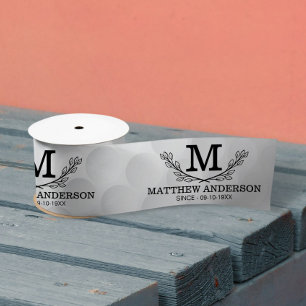 Personalised Golf Ball Pattern Name Monogram Age Satin Ribbon
