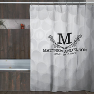 Personalised Golf Ball Pattern Name Monogram Age Shower Curtain