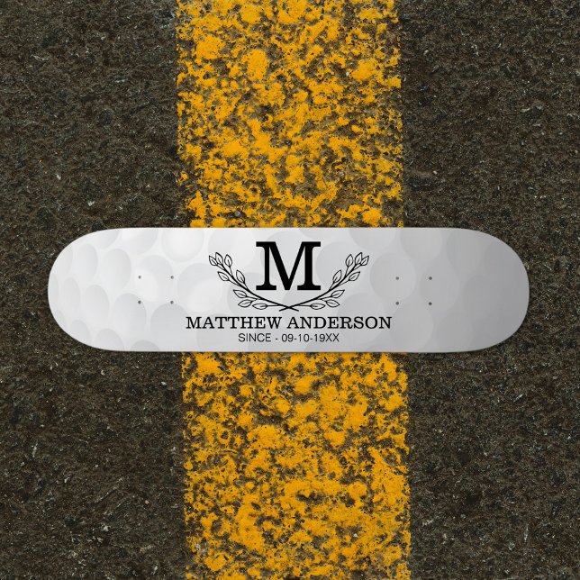 Personalised Golf Ball Pattern Name Monogram Age Skateboard (Creator Uploaded)