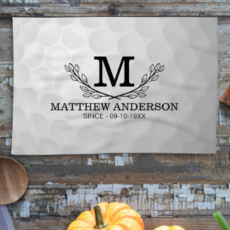 Personalised Golf Ball Pattern Name Monogram Age Tea Towel