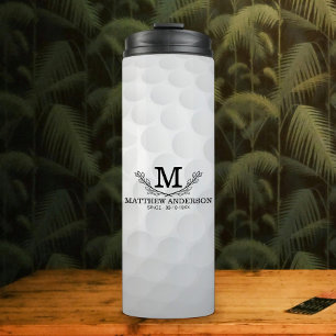 Personalised Golf Ball Pattern Name Monogram Age Thermal Tumbler