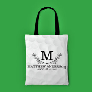 Personalised Golf Ball Pattern Name Monogram Age Tote Bag
