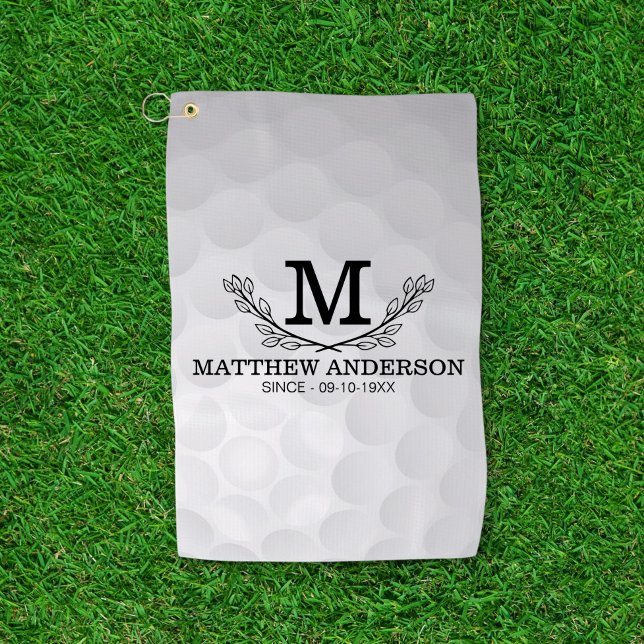 Personalised Golf Ball Pattern Name Monogram Age Towel (Creator Uploaded)
