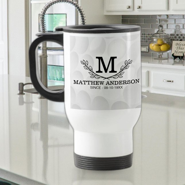 Personalised Golf Ball Pattern Name Monogram Age Travel Mug (Creator Uploaded)