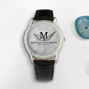 Personalised Golf Ball Pattern Name Monogram Age Watch