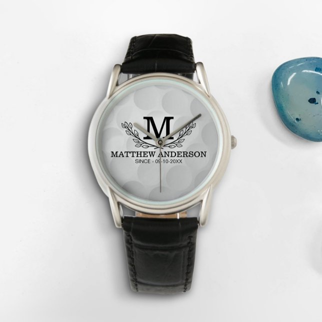 Personalised Golf Ball Pattern Name Monogram Age Watch (Creator Uploaded)