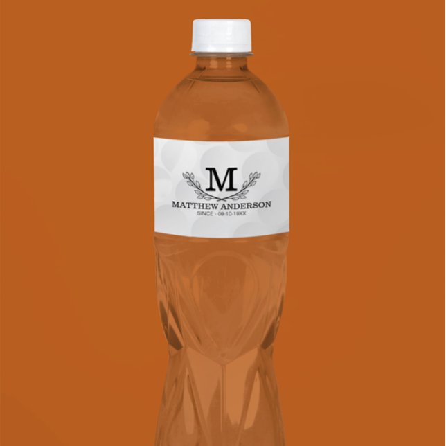 Personalised Golf Ball Pattern Name Monogram Age Water Bottle Label (Creator Uploaded)