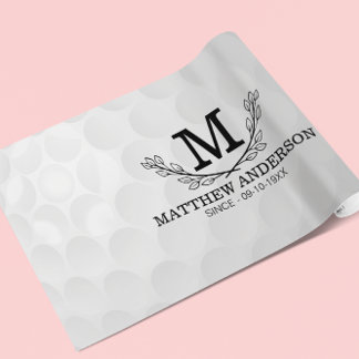 Personalised Golf Ball Pattern Name Monogram Age Wrapping Paper