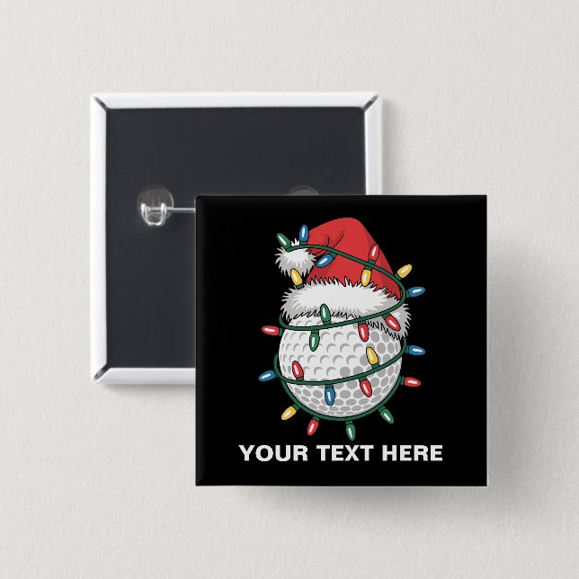 Personalised Golf Ball Santa Hat Christmas Lights 15 Cm Square Badge (Front & Back)